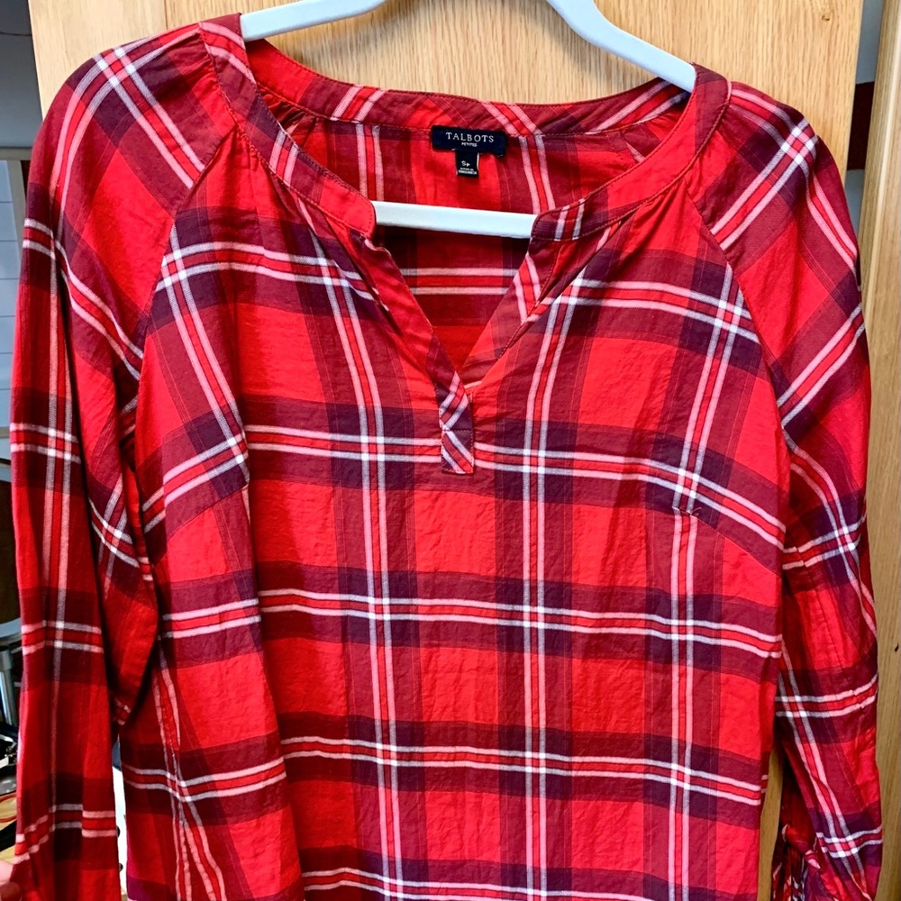 Talbots Petite Red Plaid Blouse